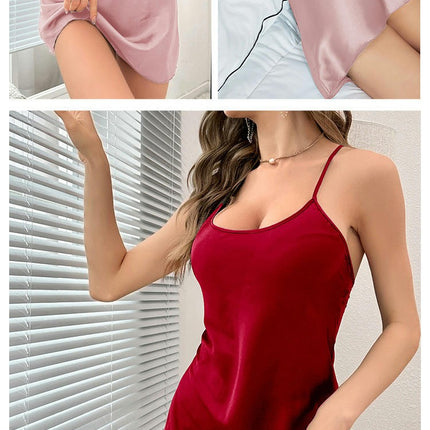 Women's Imitation Ice Silk Nightgown Satin Sleep Dress Sleeveless Sleepwear Mini Slip Chemise