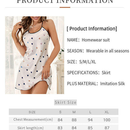 Imitation Ice Silk Nightdress Women-Suspender Skirt Sexy Heart Pattern Pajamas