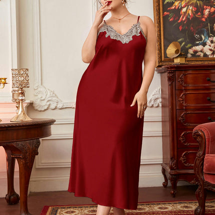 Satin Nightgowns for Women Long Imitation Silk Nightdress Vintage Lace Chemise Maxi Sleepwear