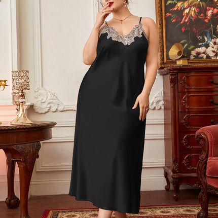 Satin Nightgowns for Women Long Imitation Silk Nightdress Vintage Lace Chemise Maxi Sleepwear