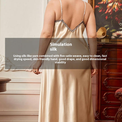 Satin Nightgowns for Women Long Imitation Silk Nightdress Vintage Lace Chemise Maxi Sleepwear