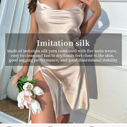 Women's Sexy Lingerie Imitation Silk Nightgown Petticoat Mini Suspender V Neck Nightgown