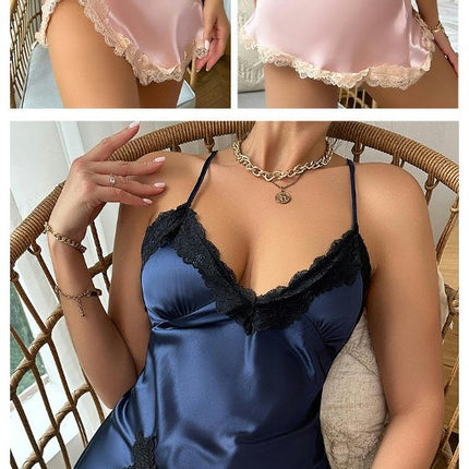 Imitation Silk Nightgown Satin Lingerie Sleeveless Sleep Dress Women Nightie Slip Suspender Dress