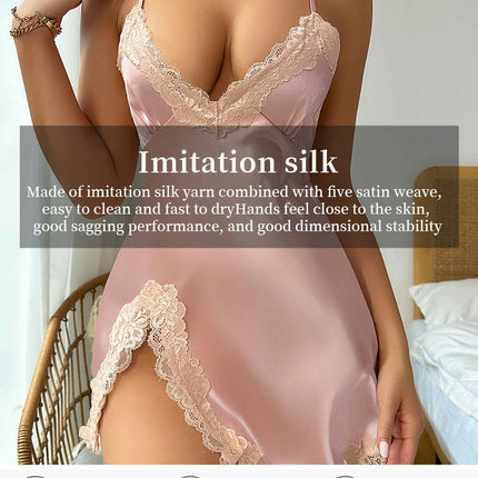 Imitation Silk Nightgown Satin Lingerie Sleeveless Sleep Dress Women Nightie Slip Suspender Dress