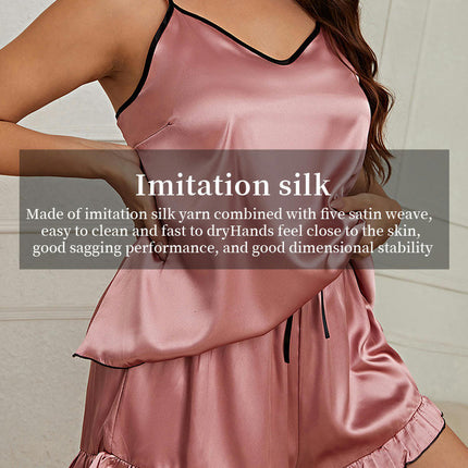 Imitation Silk Women's Pajamas 2-Piece Set V-Neck Camisole Shorts Home Clothes Set