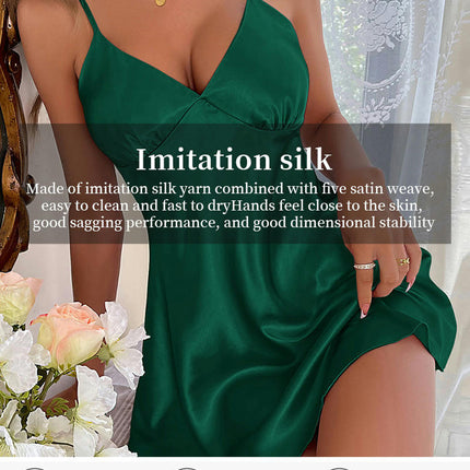 Satin Nightgown Imitation Silk Full Slip Dress Woman Sleepwear Lingerie Dress Mini Slip Chemise