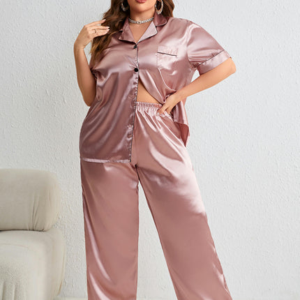 Imitation Ice Silk Fashion Casual Pajamas 2-Piece Set Loose Pants Short Sleeve Pajamas Home Clothes