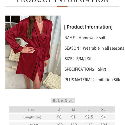 Women's Long Sleeved Imitation Silk Nightgown V-neck Pajamas Bathrobe Home Clothes