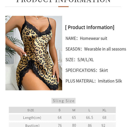 Women's Leopard Print One-Piece Nightgown Suspender Dress Home Clothes Imitation Silk Pajamas