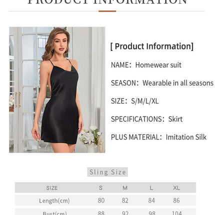 Sexy Short Backless Fork Suspender Dress Imitation Silk Dress Women V-Neck Home Nightdress