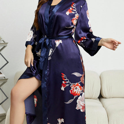 Women's Fashion Casual Loose Printed Pajamas - Long Imitation Silk Sexy Nightdress