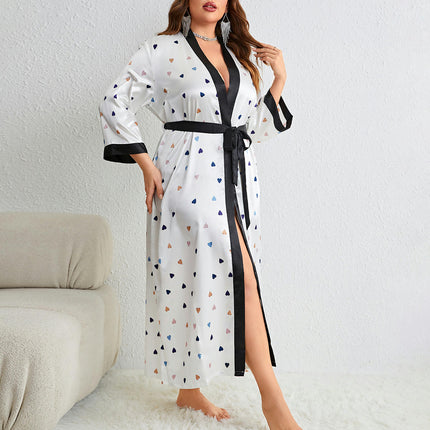 Women's Fashion Casual Loose Printed Pajamas - Long Imitation Silk Sexy Nightdress