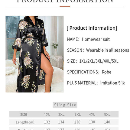 Women's Fashion Casual Loose Printed Pajamas - Long Imitation Silk Sexy Nightdress