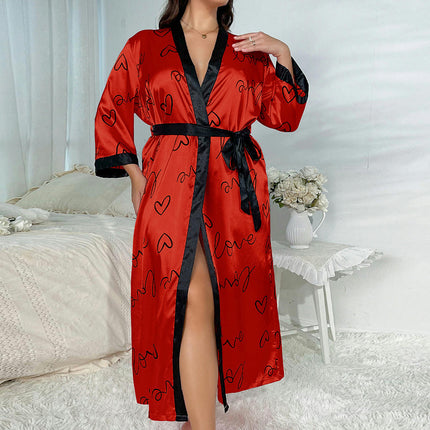 Women's Fashion Casual Loose Printed Pajamas - Long Imitation Silk Sexy Nightdress