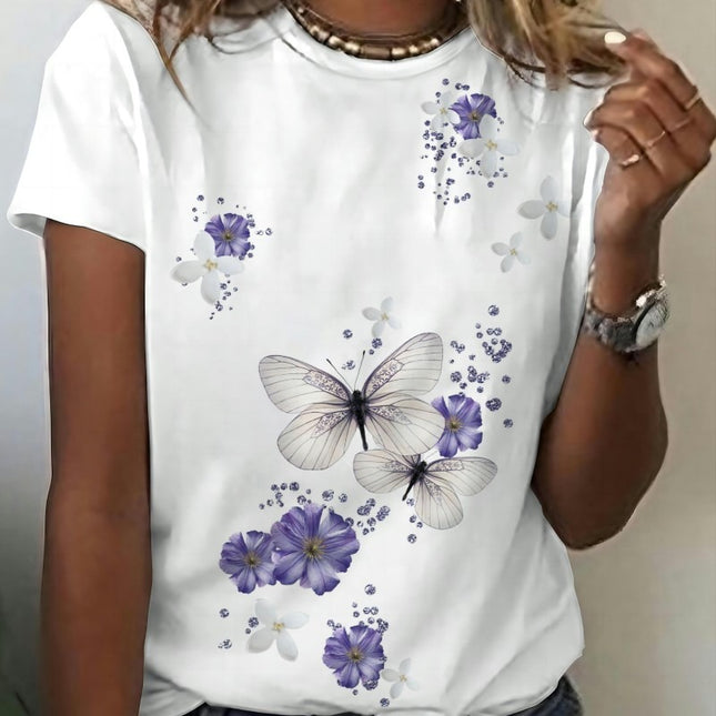 Butterfly Graphic Crew Neck Loose Fit Short Sleeve Tee Women's T-Shirt for Outdoor Activities