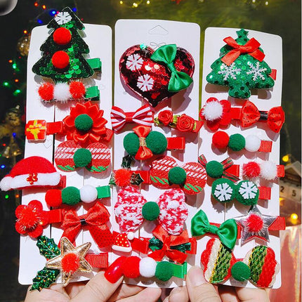 Girls Cute Hair Clips - 10 Piece Christmas Hair Clips Bow Hair Accessories Holiday Hair Clips