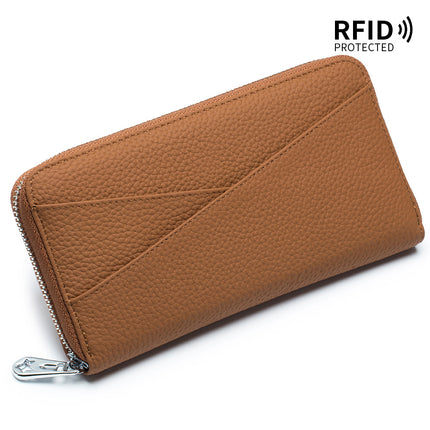 Women's Zipper Long Wallet, Large Capacity Clutch Portable Wallet Card Anti Theft Brush Nude Color Card Case