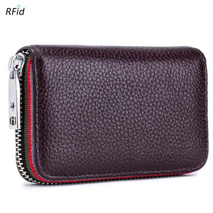 Card Holder Credit Card Holder, Genuine Leather Men's and Women's Zipper Organizer Small Wallet, Anti-theft Brush Security Coin Purse