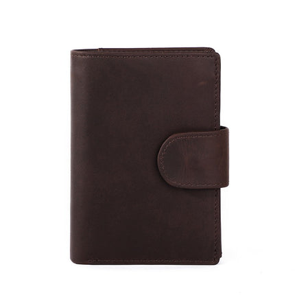 Men's Genuine Leather Wallet RFID Blocking Bifold Casual Wallet Large Capacity Snap Button Coin Pouch with Card Position and ID Window