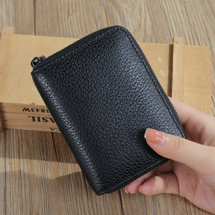 Anti-Demagnetization Simple Short Card Case, RFID Credit Card Holder Small Leather Zipper Card Holder Wallet for Men and Women