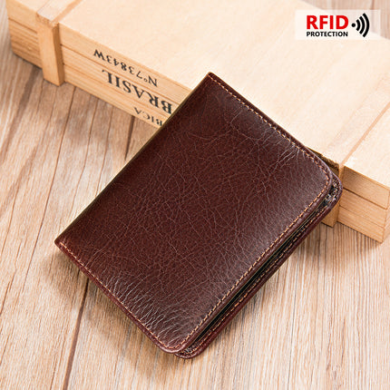 Men's Classic Wallet, RFID Blocking, Coin Pocket Bifold Wallet, Leather Casual Fashion Short Money Clip