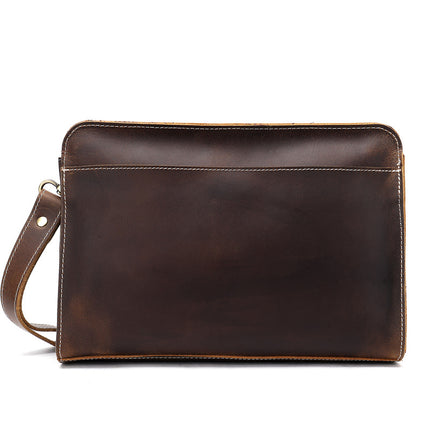 Mens Clutch Bag Vintage Leather Business Casual Clutch Bag with Wrist Strap Large Capacity Zipper Men's Clutch Bag Men