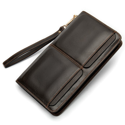 Männer Clutch Bag Brieftaschen Aus Echtem Leder Lange Geldbörsen Große Kapazität Business Brieftasche Reißverschlüsse Handy Taschen für Männer