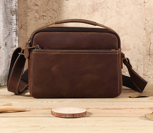 Classic Shoulder Bag for Men, Crazy Horse Leather Crossbody Bag, Small Business Messenger Bag, Fashion Handbag