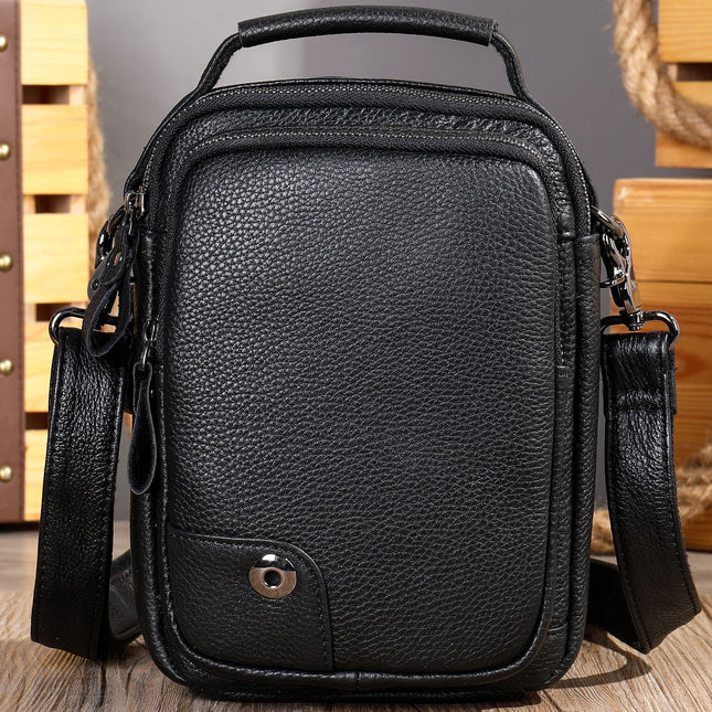 Small Men's Leather Shoulder Bag Business Cell Phone Crossbody Messenger Bag Wallet Side Pouch Tote Handbag Travel Bag