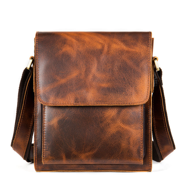 Vintage Flap Shoulder Bag, Leather Messenger Bag. Crazy horse leather ipad crossbody bag, rugged leather casual backpack