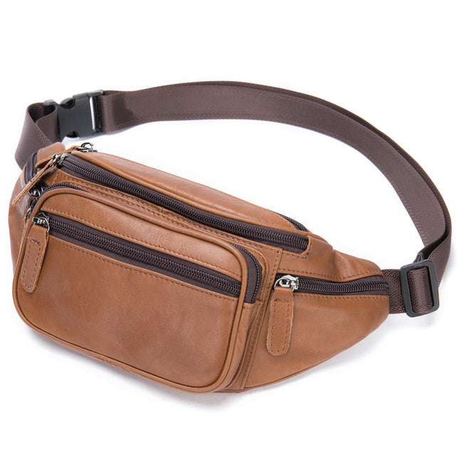 Multi-Layer Multifunctional Men's Universal Genuine Sheepskin Fanny Pack Cell Phone Chest Fanny Pack Cell Phone Bag