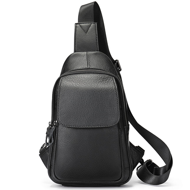 Men's Leather Chest Bag Crossbody Bag Outdoor Leisure Backpack Back Layer Cowhide Men's Shoulder Bag Chest Bag