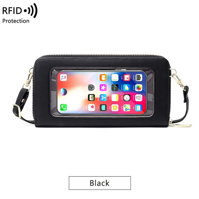 Touch Screen Cell Phone Bag with Adjustable Strap Women's Casual RFID Anti-theft Brush Card Bag Transparent Cell Phone Bag