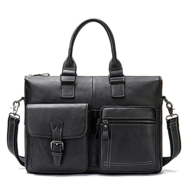 Portable Genuine Leather Computer Bag Men's Large Capacity Shoulder Bag Business Briefcase