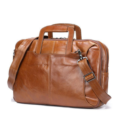 Men's Genuine Leather Bag Multifunctional Backpack Oil Wax Leather Business Trip Briefcase