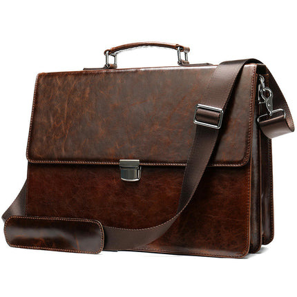 Genuine Leather Portable Briefcase Messenger Bag Large Capacity Crossbody Briefcase For Men