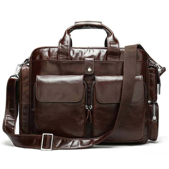 Briefcase for men Oil Wax Leather Business Laptop Handbag Large Shoulder Work Bag