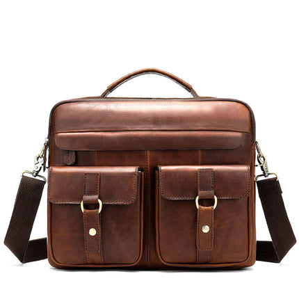 Genuine Leather Vintage Leather Messenger Bag for Laptop Briefcase Computer Satchel School Bag