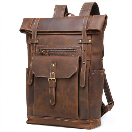 Retro Leather  Backpack Men's Genuine Leather Backpack Outdoor Travel Mountaineering Backpack