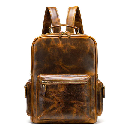 Men's Backpack Men's Vintage Genuine Leather Backpack for Laptop Large Capacity Travel Bag