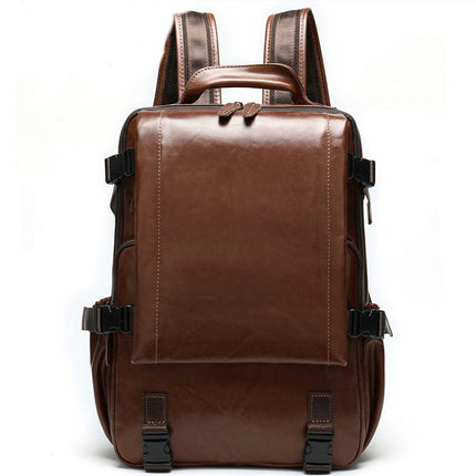 Genuine Leather Men's Backpack Retro Business Backpack Computer Bag, Casual Shoulder Bag