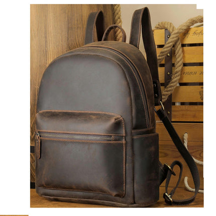 Genuine Leather Retro Men's Backpack Large Capacity Casual Outdoor Backpack School Bag