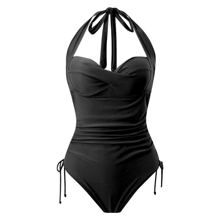 Women's String Bathing Suit Sexy V Neck Tummy Control One Piece Swimsuit