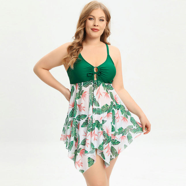 Plus Size Two Piece Swim Dress with Boyshorts for Women Mesh Swimsuits Flowy Bathing Suits