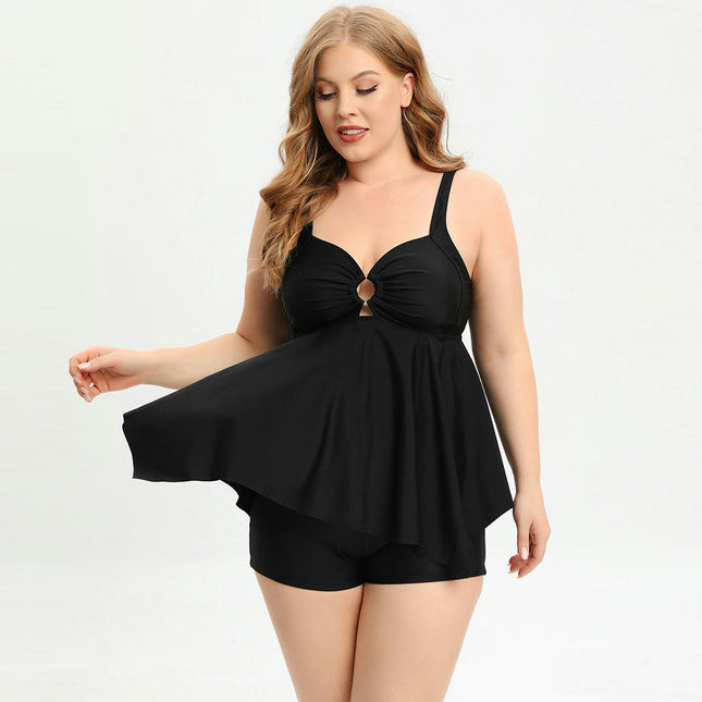 Women Plus Size Swim Dress Two Piece Flowy Tummy Control Swimsuits with Boyshorts