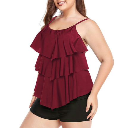 Women Plus Size Tankini Swimsuits Two Piece Bathing Suit Ruffled Flounce Swimwear with Shorts