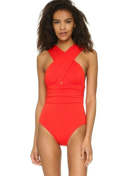 Women One Piece Swimsuits Front Cross Keyhole Tummy Control Backless Bathing Suit