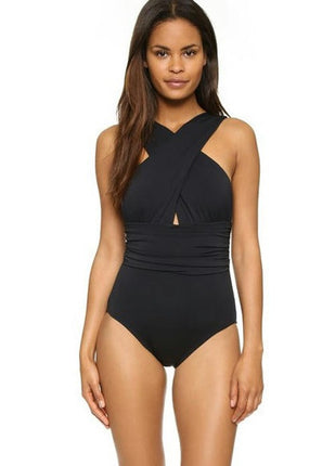 Women One Piece Swimsuits Front Cross Keyhole Tummy Control Backless Bathing Suit