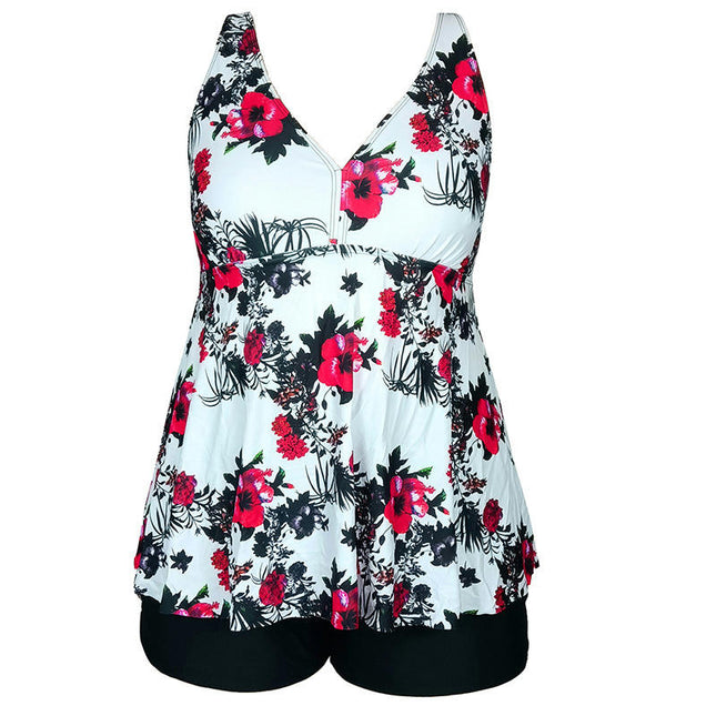 Women's Plus Size Tankini Swimsuit Plant Print Two Piece Bathing Suit 1