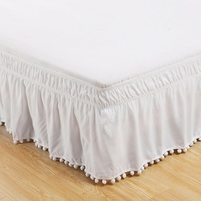 Wrap Around Bed Skirt Queen/King, Pom Pom  Bed Skirt 16 Inch Drop, Dust Ruffles Bed Skirt With Adjustable Elastic Belt